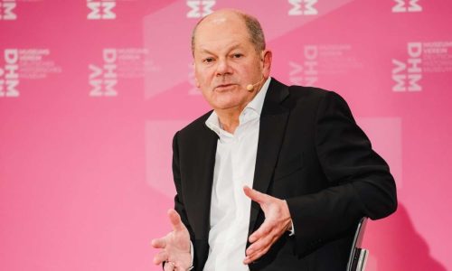 Olaf Scholz spricht beim Zeughaus-Gespräch über den russischen Überfalls auf die Ukraine.